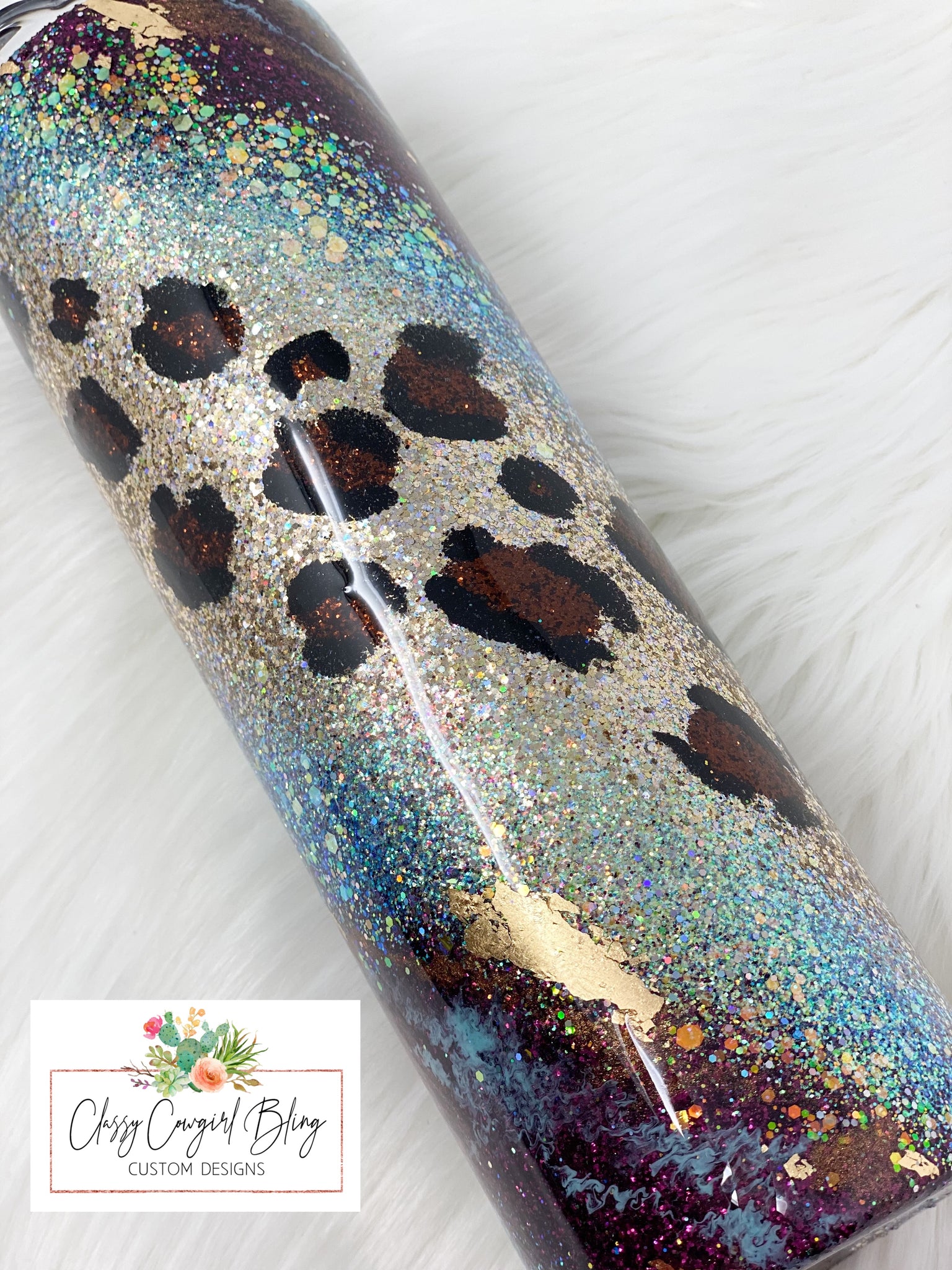 Glitter Leopard Tumbler, Personalized Glitter Tumbler